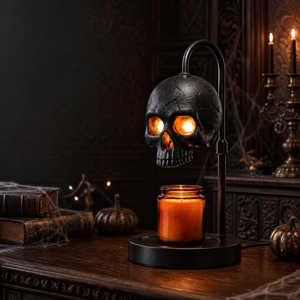 Skull Candle Warmer Lamp with Timer & Dimmer, Black Gothic Candle Warmer