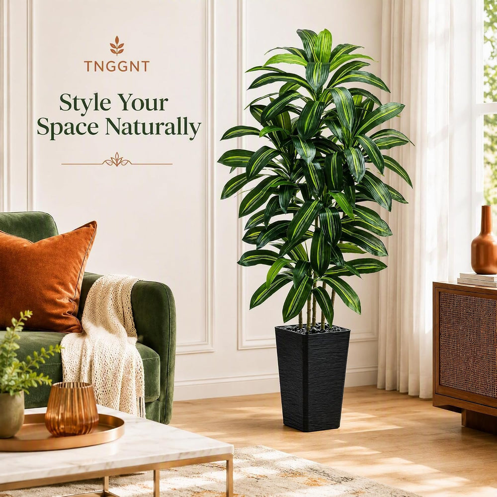 Artificial Dracaena Tree: 5FT Fake Plants Silk Faux Trees（Black Pot）