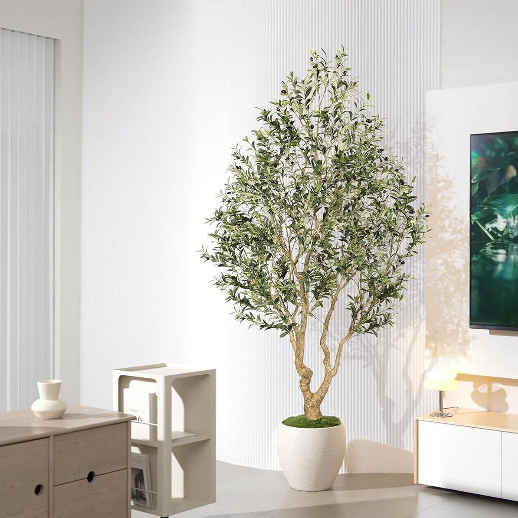 FEELEAD Faux Olive Tree 8ft - Tall Olive Trees Artificial Indoor Home Decor
