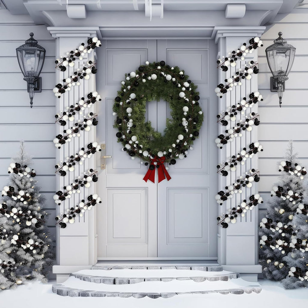 2 Pcs 6 ft Christmas Ball Ornament Garland, Black, White