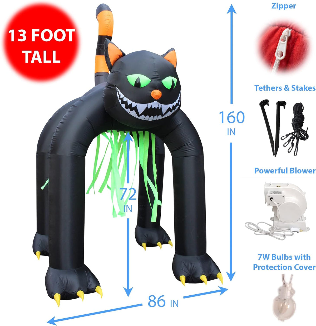 jumbo 13 ft tall halloween inflatable black cat shown in use