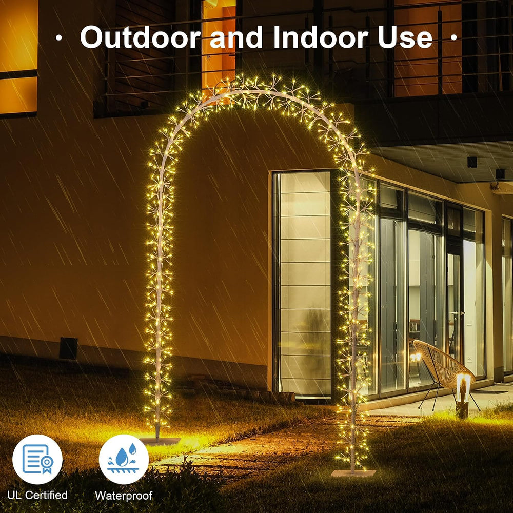 Lighted Garden Arch Metal Wedding Arbor with 832 LED Starburst Firework Light...