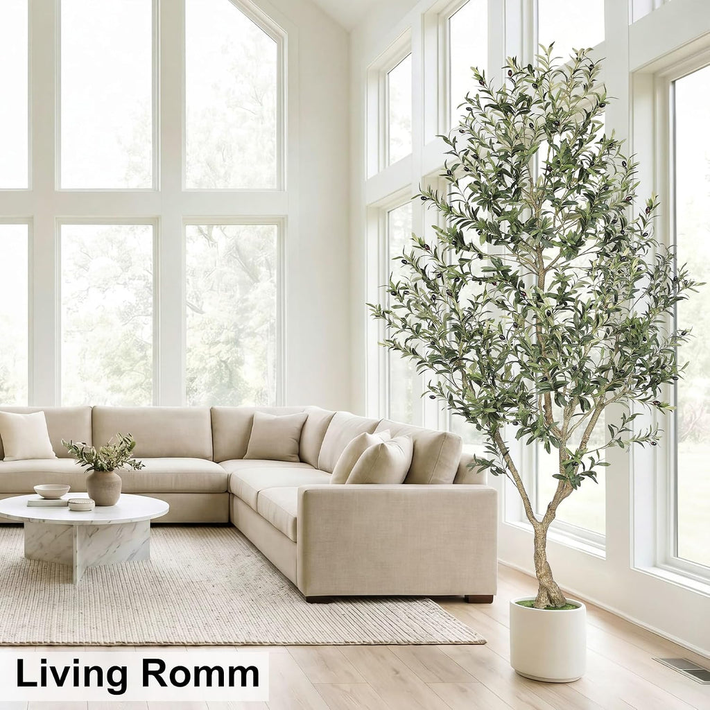 lyerse faux olive tree 8ft with sturdy white, close-up detail