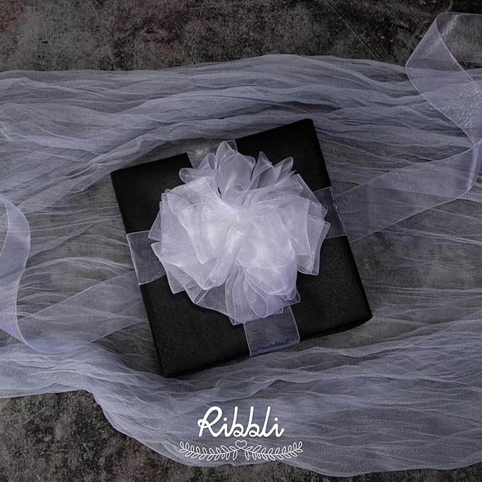 Ribbli White Sheer Organza Ribbon,1 Inches x Continuous 50 Yard Use for Gift Wrapping,Bouquet Wrapping,Wedding Decoration,All Crafting and Sewing