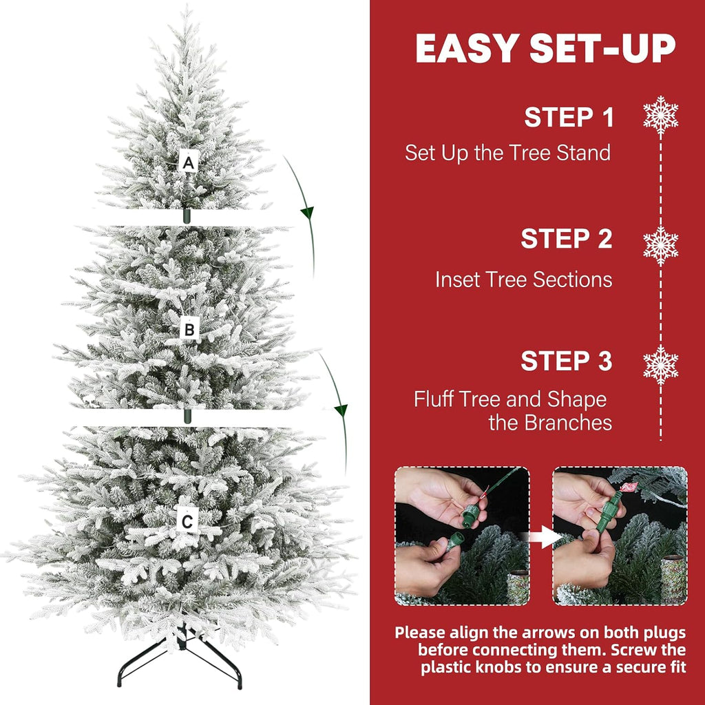 Hykolity 7.5 ft Prelit Flocked Christmas Tree with Realistic PE Foliage