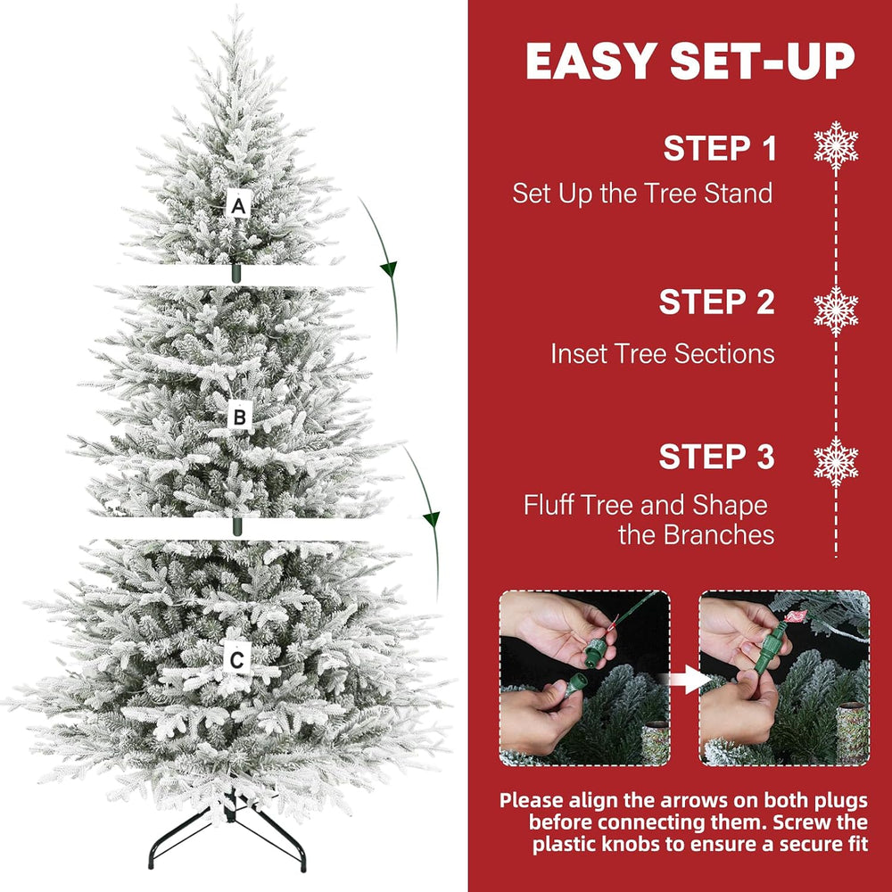 Hykolity 9 ft Prelit Flocked Christmas Tree with Realistic PE Foliage