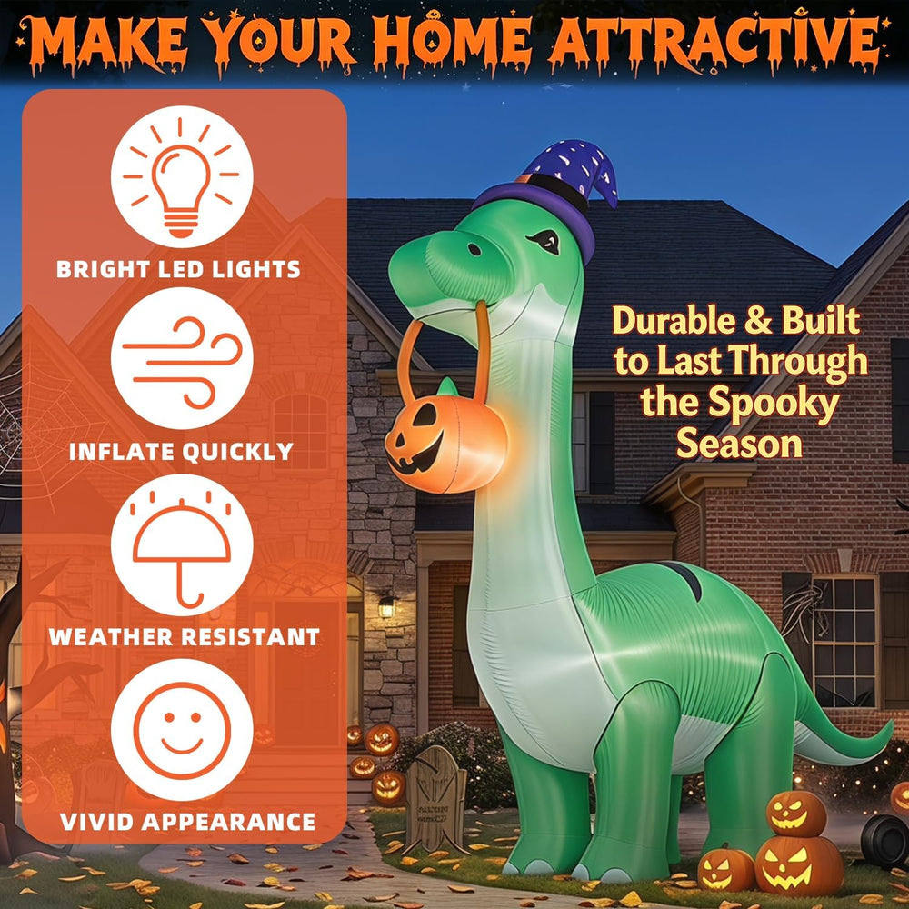 12FT Giant Halloween Decorations Inflatable Dinosaur Outdoor Decor.