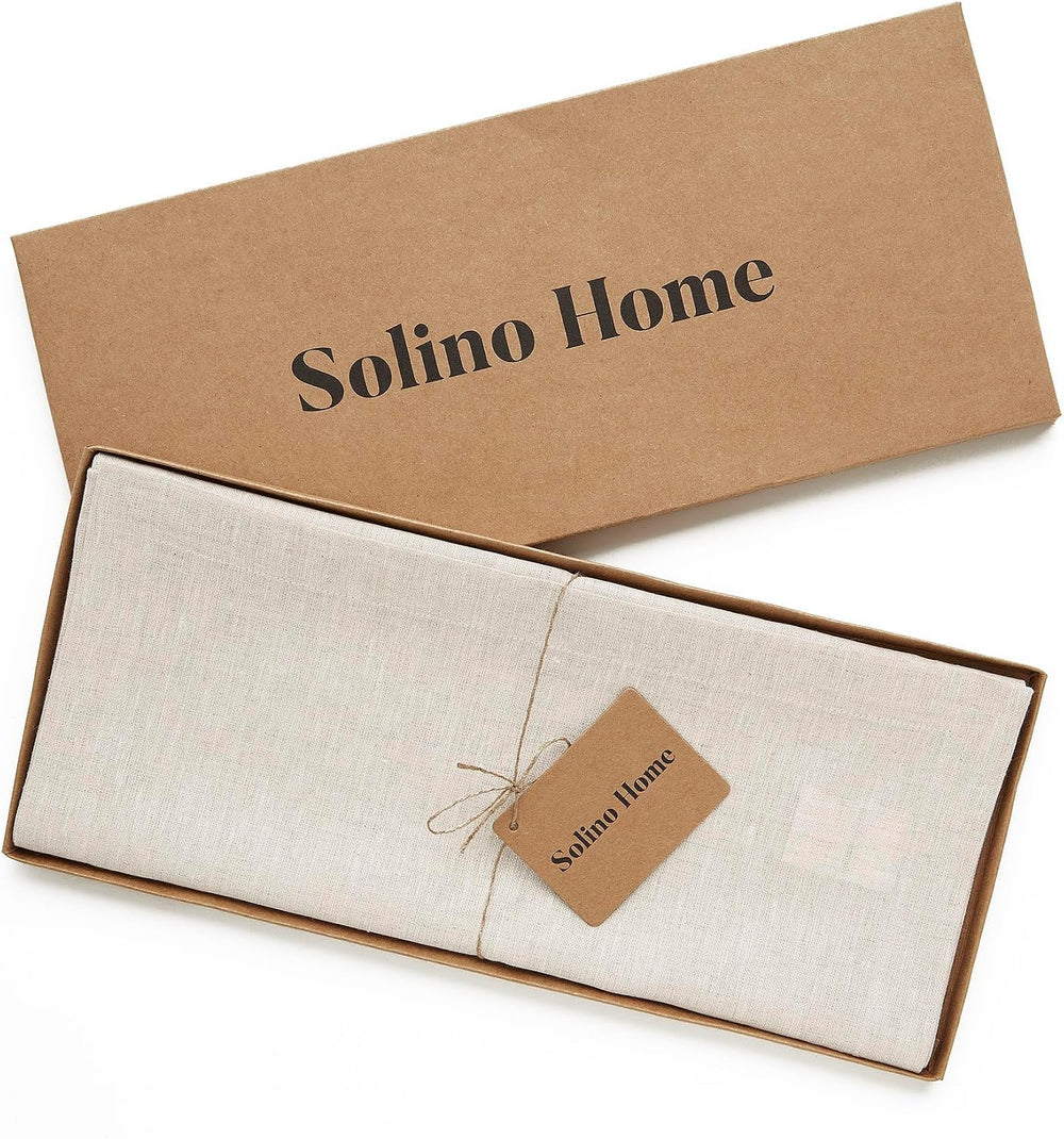 Solino Home 100% Pure Linen Table Runner Natural Long, Athena 14 x 120 in