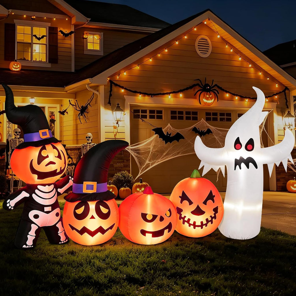 8FT Halloween Inflatable Pumpkin Skeleton Ghost Combo Decorations