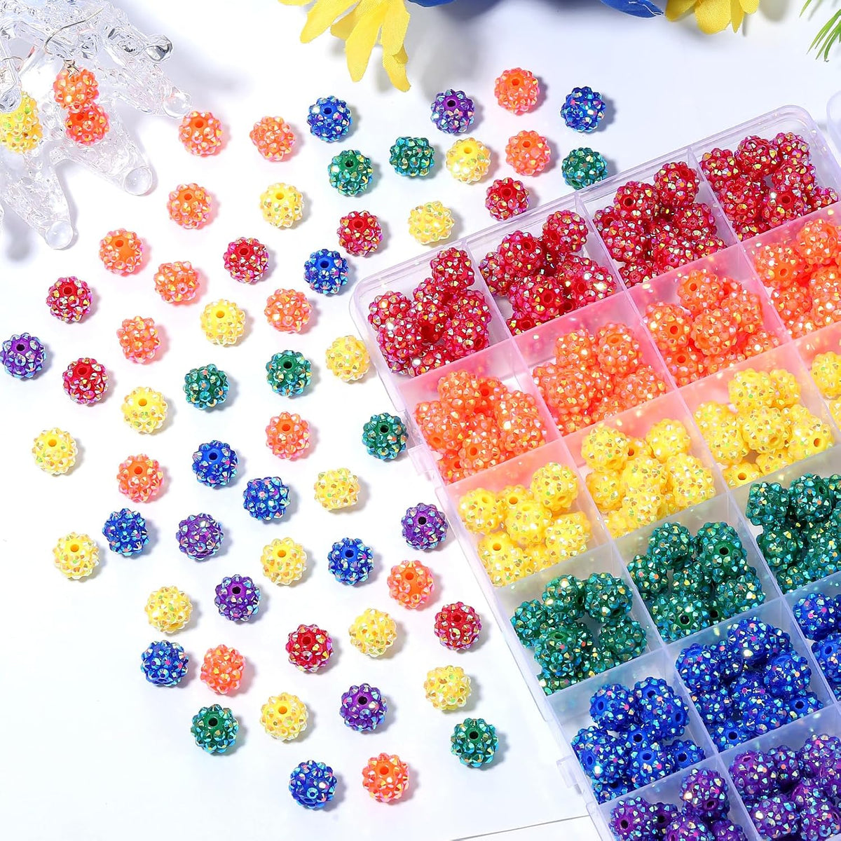 novani 240pcs 10mm rainbow rhinestone beads for jewelry showing dimensions