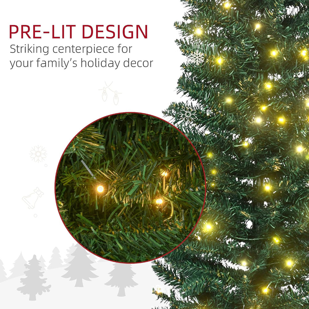 HOMCOM 7' Tall Pre-Lit Noble Fir Artificial Pencil Christmas Tree Green