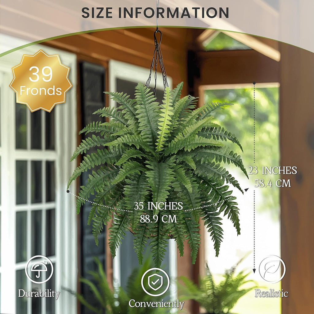 FOREST PRINCE 35" Ferns Artificial Bush Plants Large, 2 Artificial Boston Ferns with 39 Fronds for Outdoors Home Decor (2-Pack)