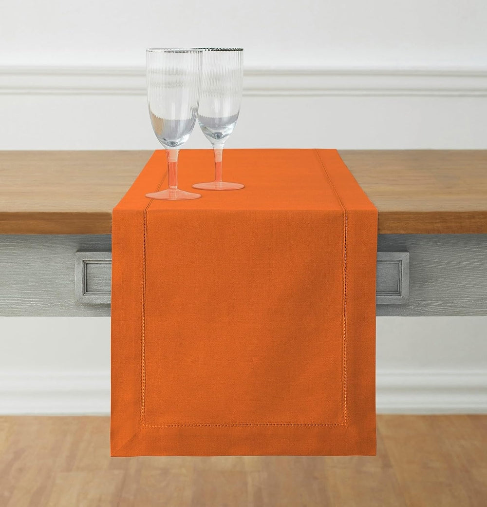 Solino Home Cotton Linen Table Runner Pumpkin Hemstitch, 14 x 72 in