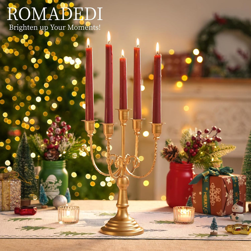 Romadedi Gold 5 Arm 11.8" Candelabra Candle Holders, Set of 2