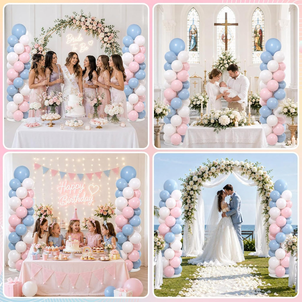 2 Sets Adjustable Balloon Column Stand Kit with Bases（Pink Blue）