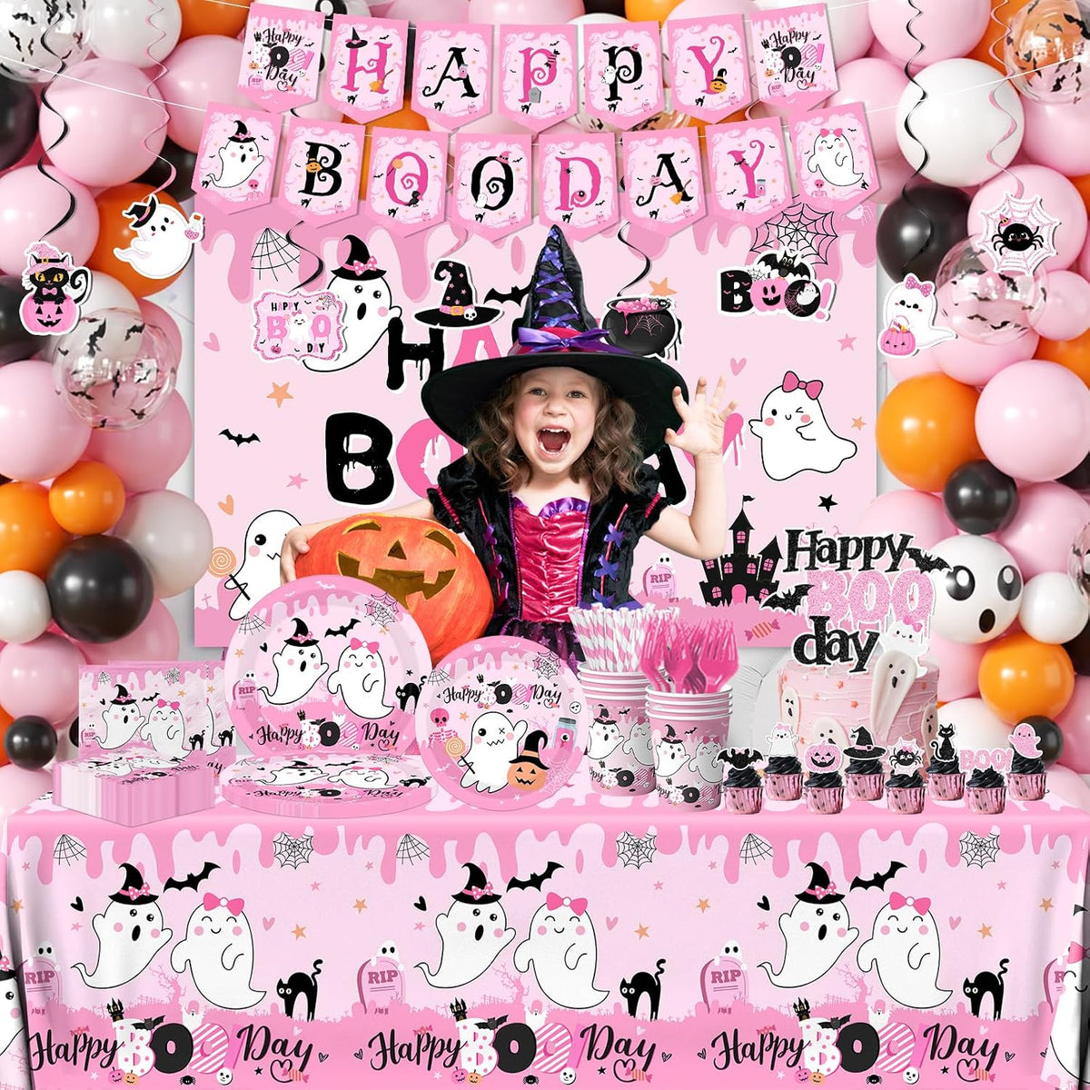 Halloween Birthday Party Decorations Serve 24, Pink Halloween Tableware