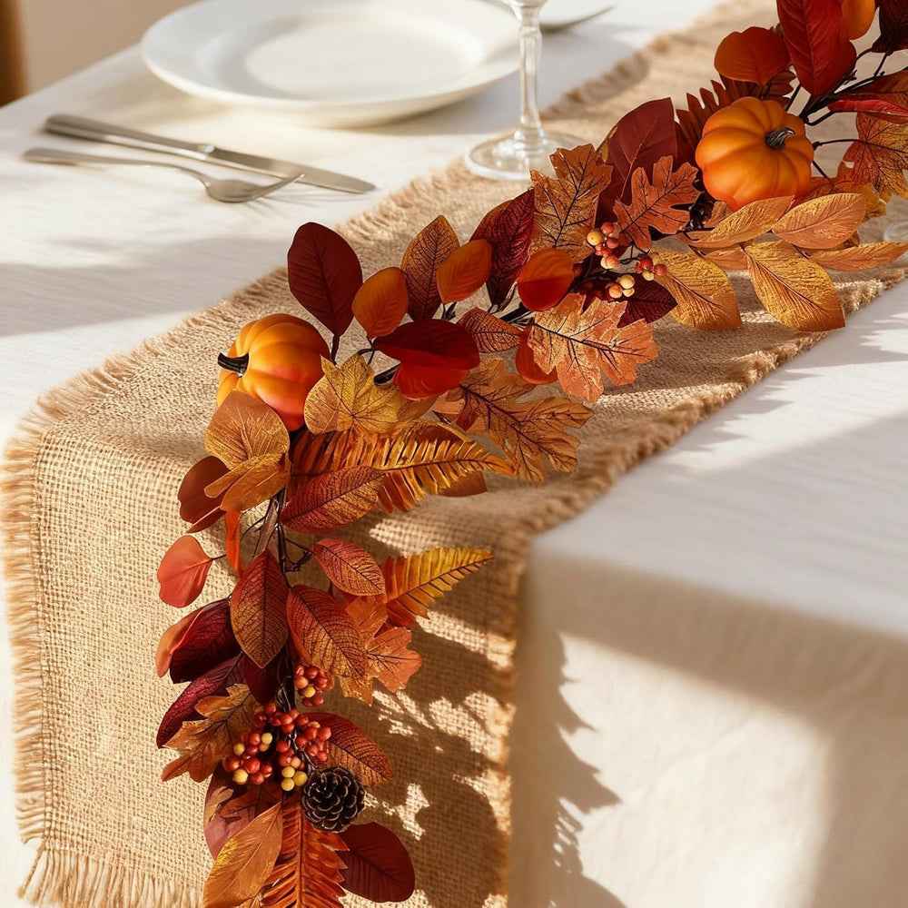 2 Pcs 6Ft Fall Garland with Lights Fall Decorations for Home Fake Pumpkin