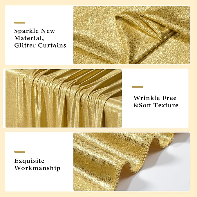 Outpain Thick 40 ft x 10 ft Gold Sequin Backdrop Curtain for Parties, Wrinkle Free Glitter Photo Backdrop Drapes 8 Panels 5x10ft Gold Back Drop Cloth for Wedding Christmas Photography Background