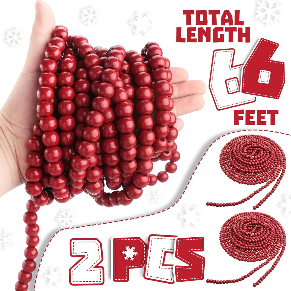 giegxin 2 pcs christmas red wood bead garland, side view