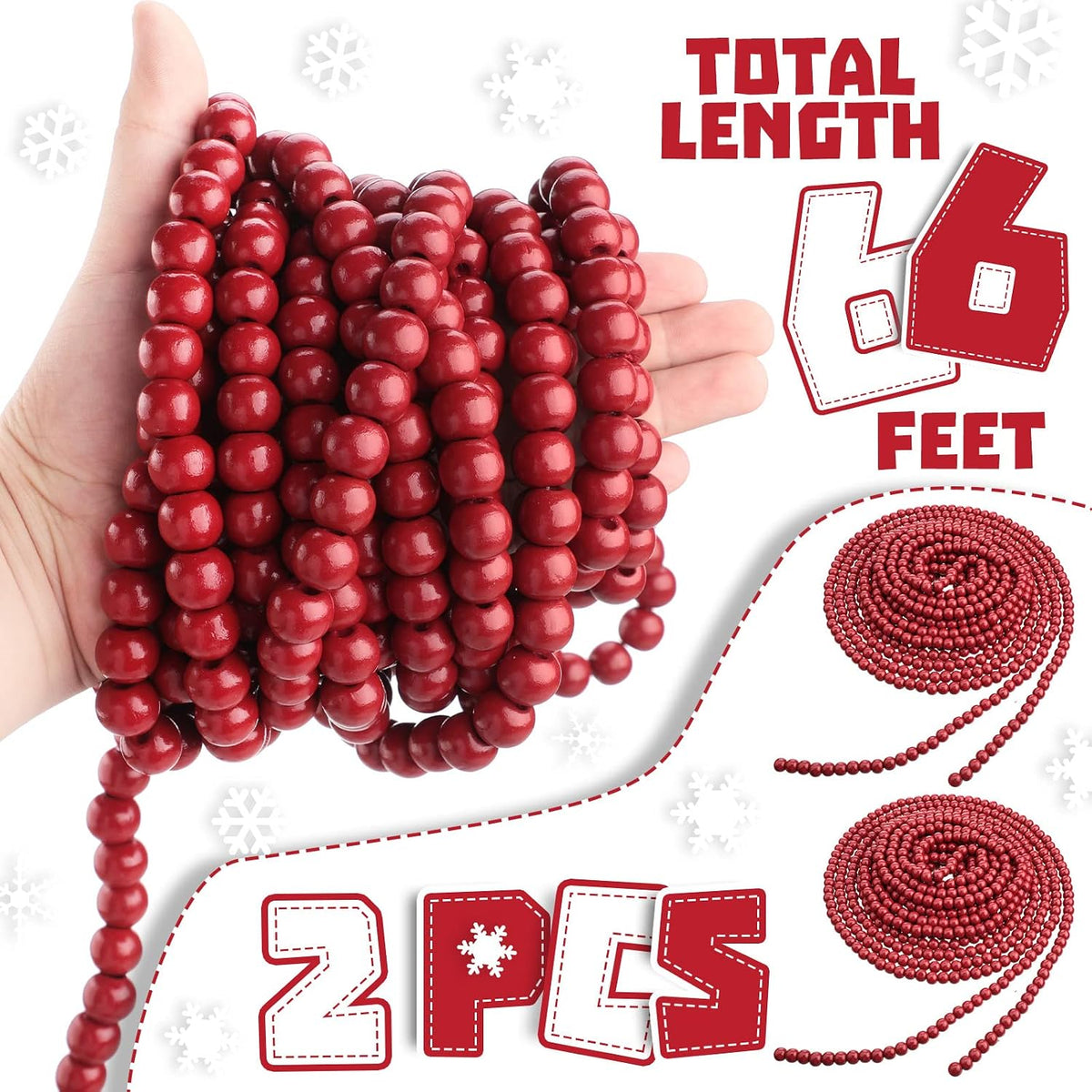 giegxin 2 pcs christmas red wood bead garland, side view