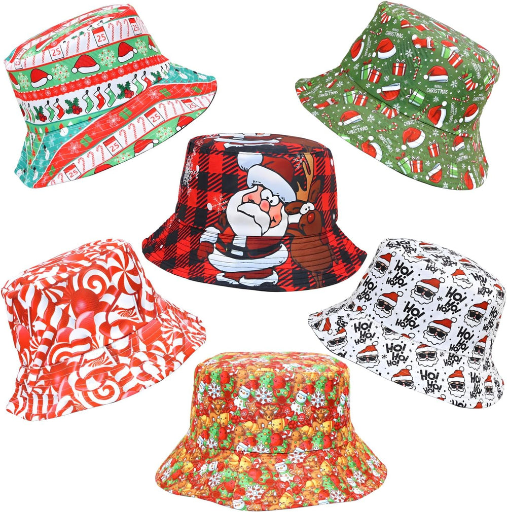6 Pack Funny Christmas Hats, Novelty Christmas Party Bucket Hats, Santa Hats,...