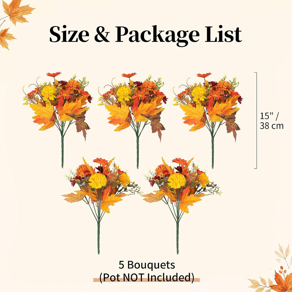 BLOSMON Faux Mums for Outdoor Planters: Realistic Fall Flowers Artificial