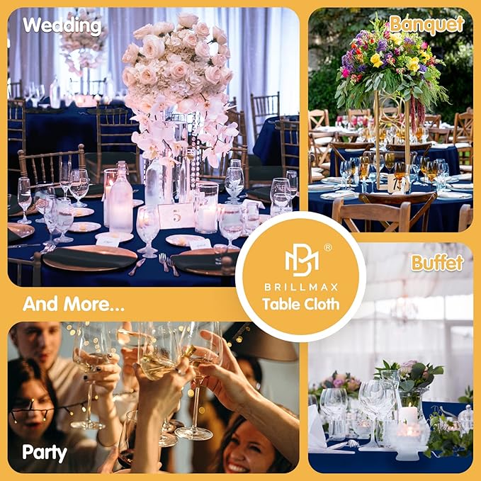 BRILLMAX 4 Pack Navy Blue Round Tablecloths 108 Inch - Circle Bulk Linen Polyester Fabric Washable Table Cloth Cover for Wedding Reception Banquet Birthday Party Buffet Restaurant