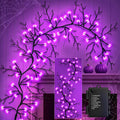 Couah [8 Modes & Timer] 9 Ft 72 LED Halloween Willow Vine Twig Garland with Purple Lights Battery Operated Indoor/Outdoor Wall Fireplace Mantle Halloween Decorations
