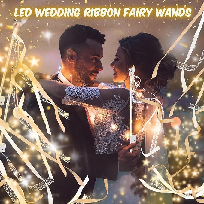 100 PCS Wedding Wands with Lights,Fairy Wands, LED Silk Fairy Wand with Bells for Wedding Send Off, New Year, Raves, Concert, Birthday