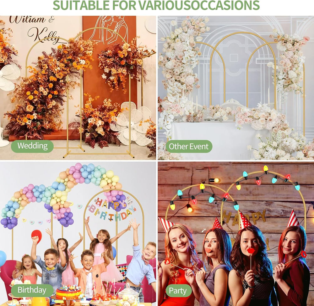 3 Pack Metal Wedding Arch (6FT, 5FT, 4FT) Backdrop Gold Balloon Stand