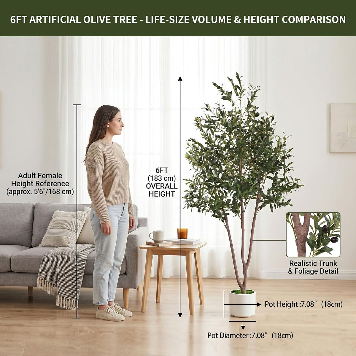 6FT Olive Tree Artificial Indoor Plant,Fake Olive Tree,Lifelike Moss Potted