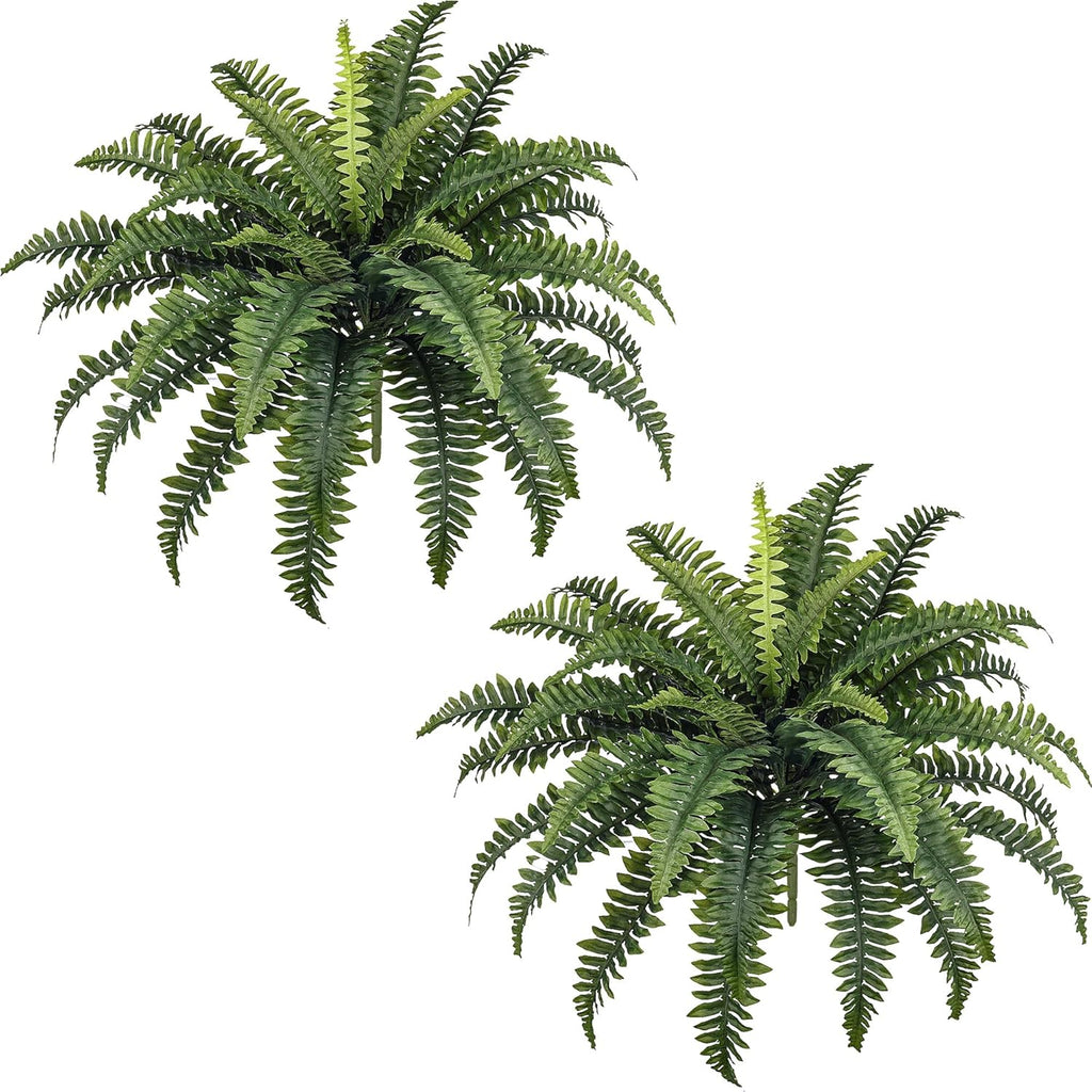 FOREST PRINCE 35" Ferns Artificial Bush Plants Large, 2 Artificial Boston Ferns with 39 Fronds for Outdoors Home Decor (2-Pack)