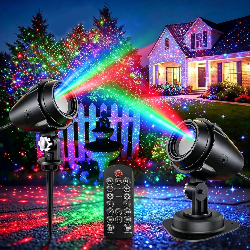 Laser Christmas Projector Lights, RGB 3-Color Moving Star Effect, Aluminum