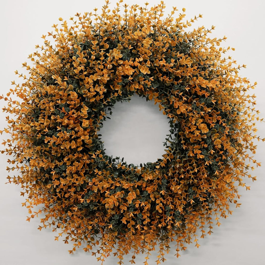 HUZIYAHAN 28" Large Fall Boxwood Wreaths for Front Door Decoration(Orange)