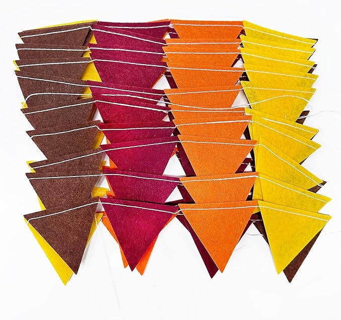 Fall Party Decoration Orange Yellow Brown Burgundy Felt Hanging Triangle Mini Bunting Pennant Banner Flag for Autumn Thanksgiving Harvest Birthday Wedding Baby Shower Party Classroom Nursery Decor