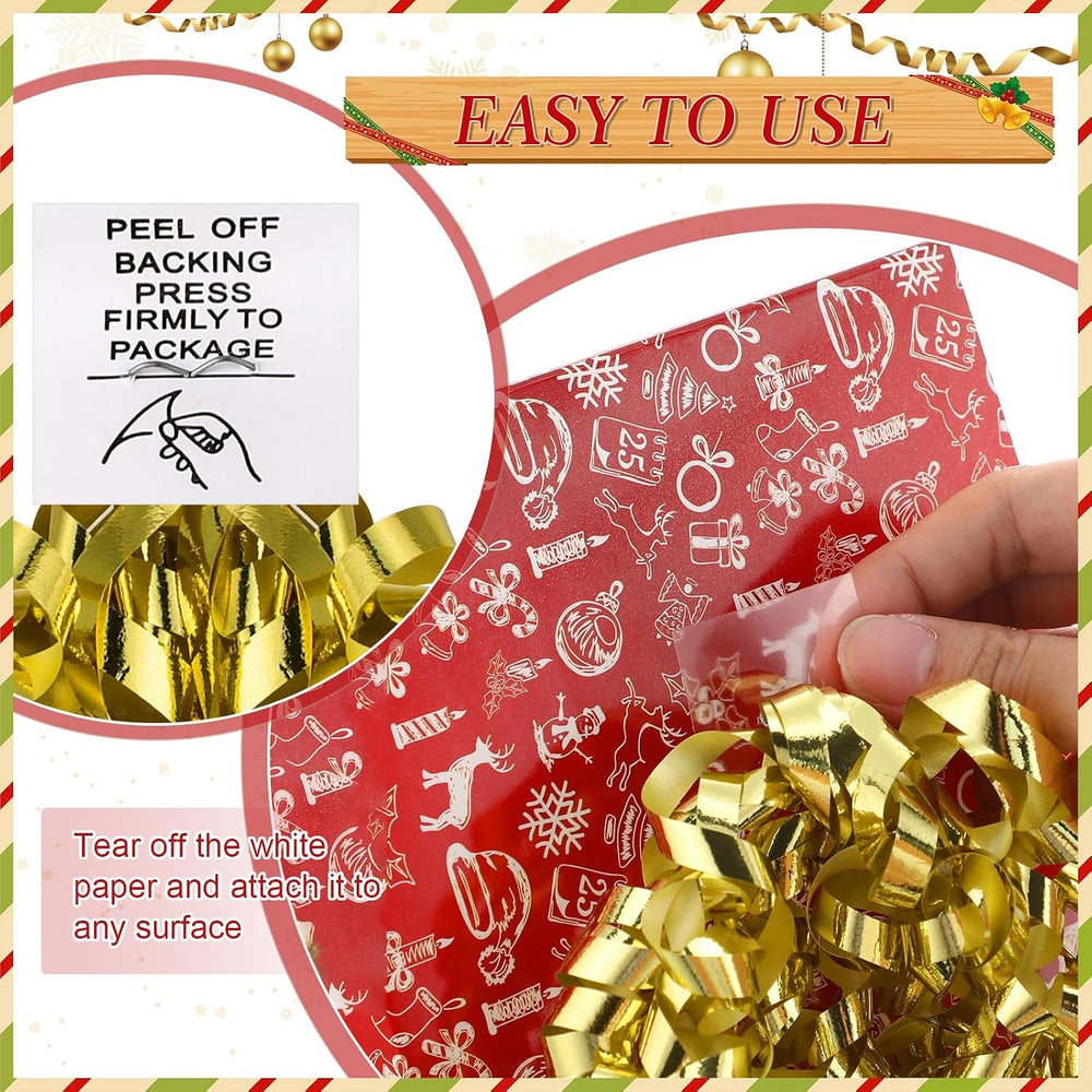 Lyrow 60 Pcs Christmas Metallic Curly Bow Self Adhesive, Multicolor