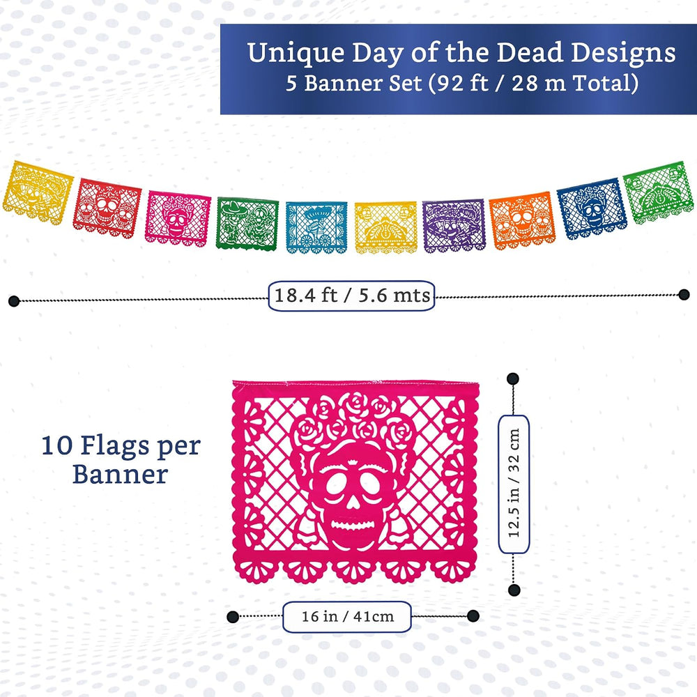 Papel Picado Dia de Los Muertos 5-pk - Day of the Dead Banners Decor