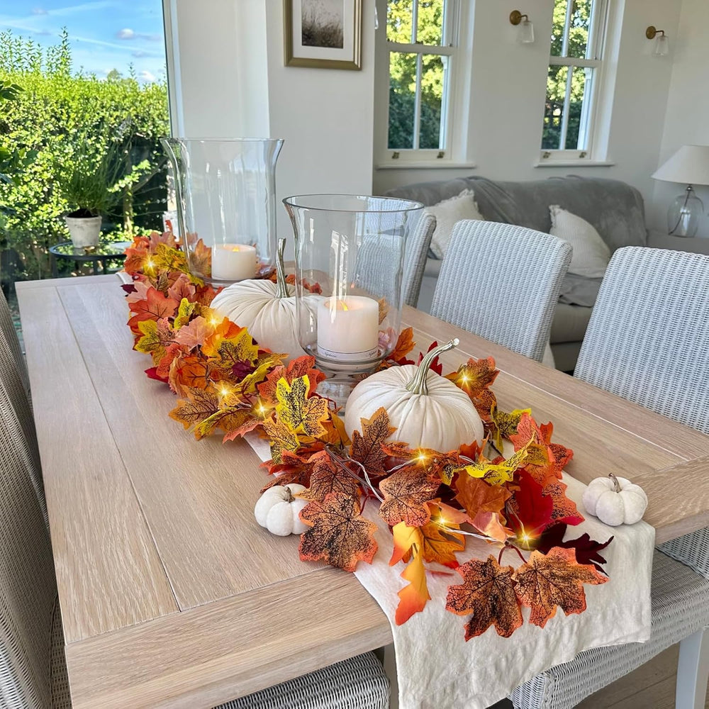 7 Pack Fall Leaf Garland with Lights, Fall Vines Autumn Garland LED Lights Ar...