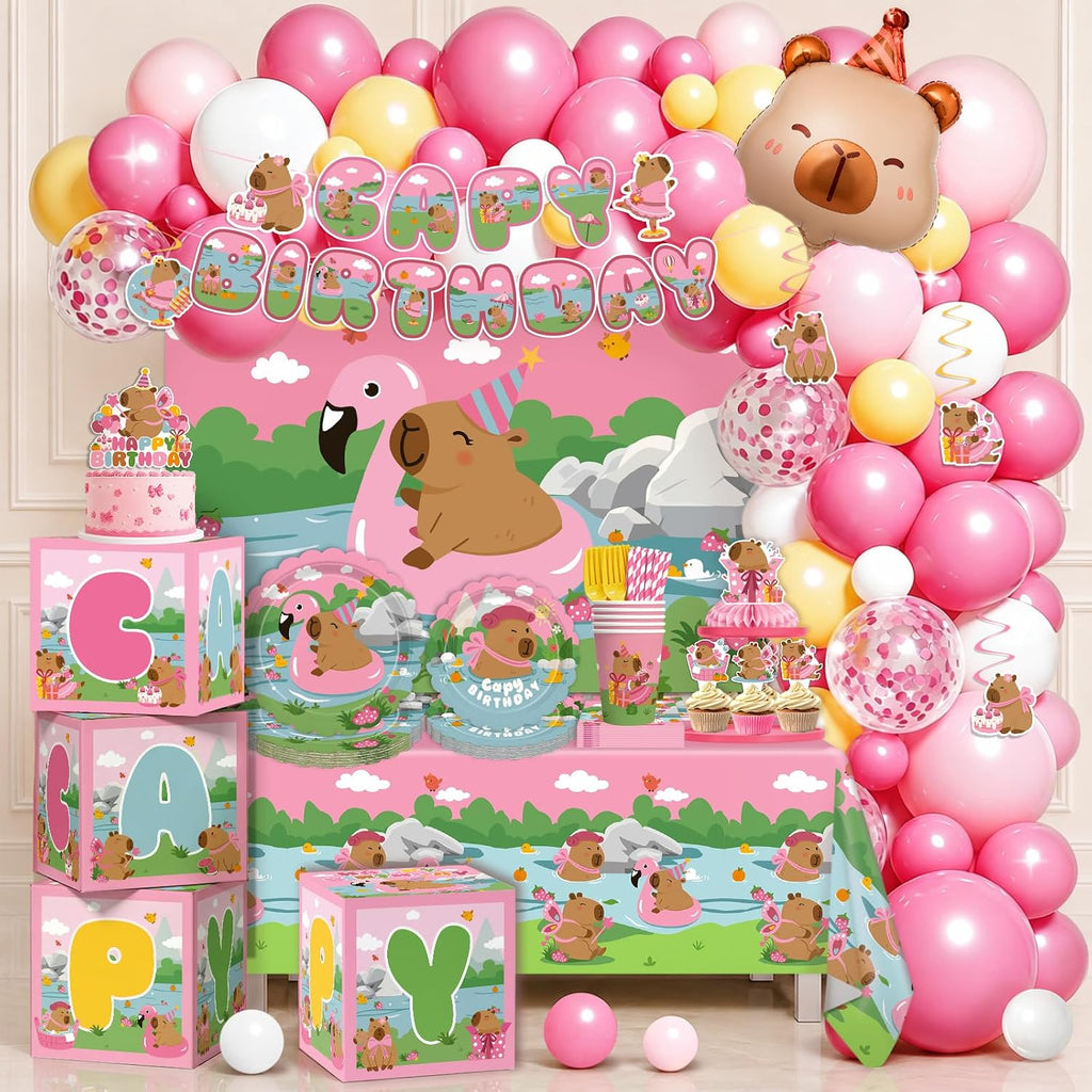 302 Pcs Pink Capybara Birthday Party Decorations Balloon Arch Set