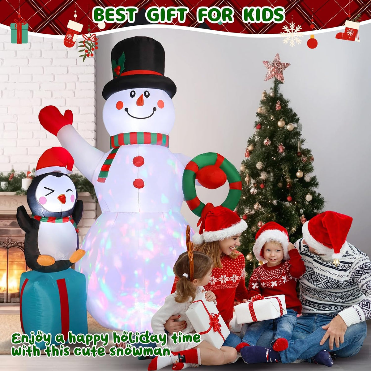 7FT Christmas Snowman Inflatables Decoration with LED Lights, Blow Up Outdoor Decoration for Christmas Party, Holiday Xmas Inflatables Present, Great Decor for Outhouse Lawn Yard Garden