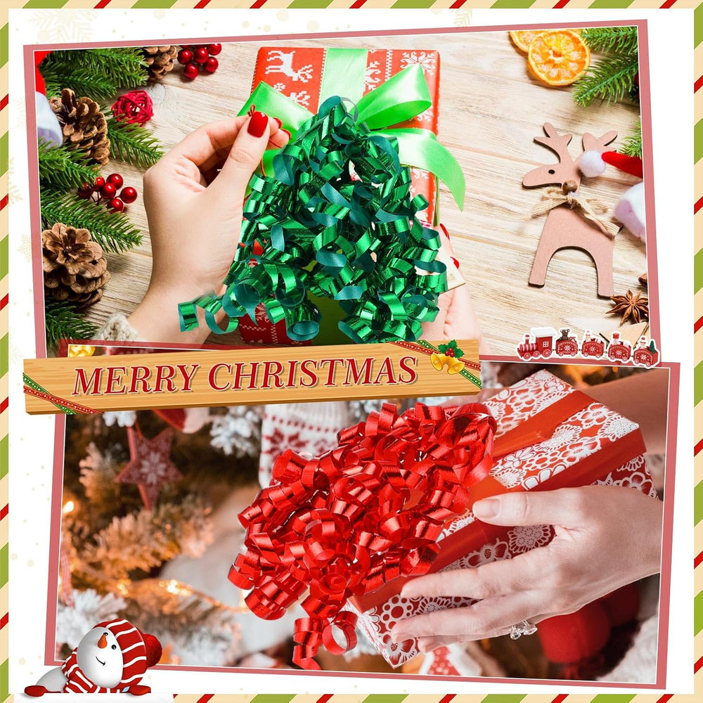 Lyrow 60 Pcs Christmas Metallic Curly Bow Self Adhesive, Multicolor