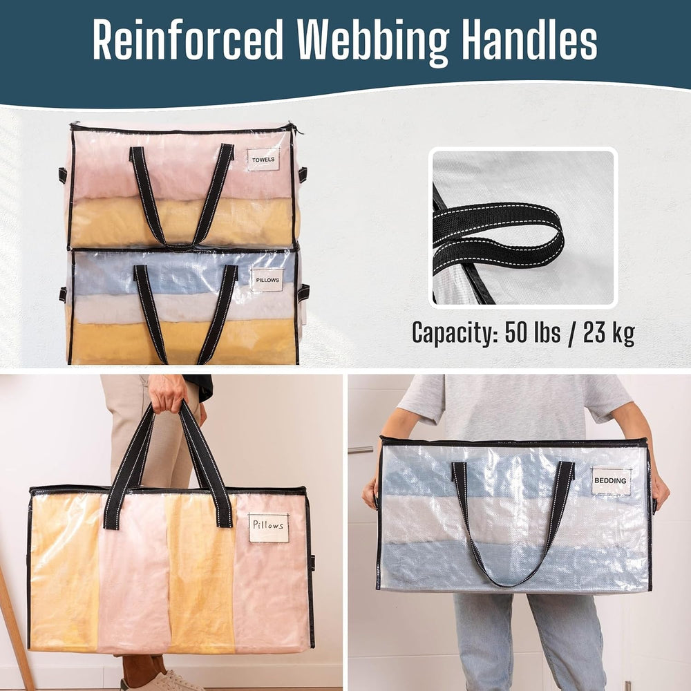 VENO Moving Bags, Storage Bags, Wide Open Top, Clear, 6 Pack