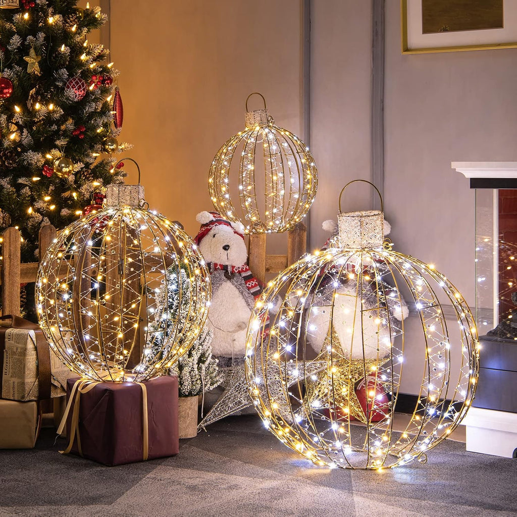 Tangkula 3 Pack Christmas LED Lighted Balls, Metal Twinkling Ornaments