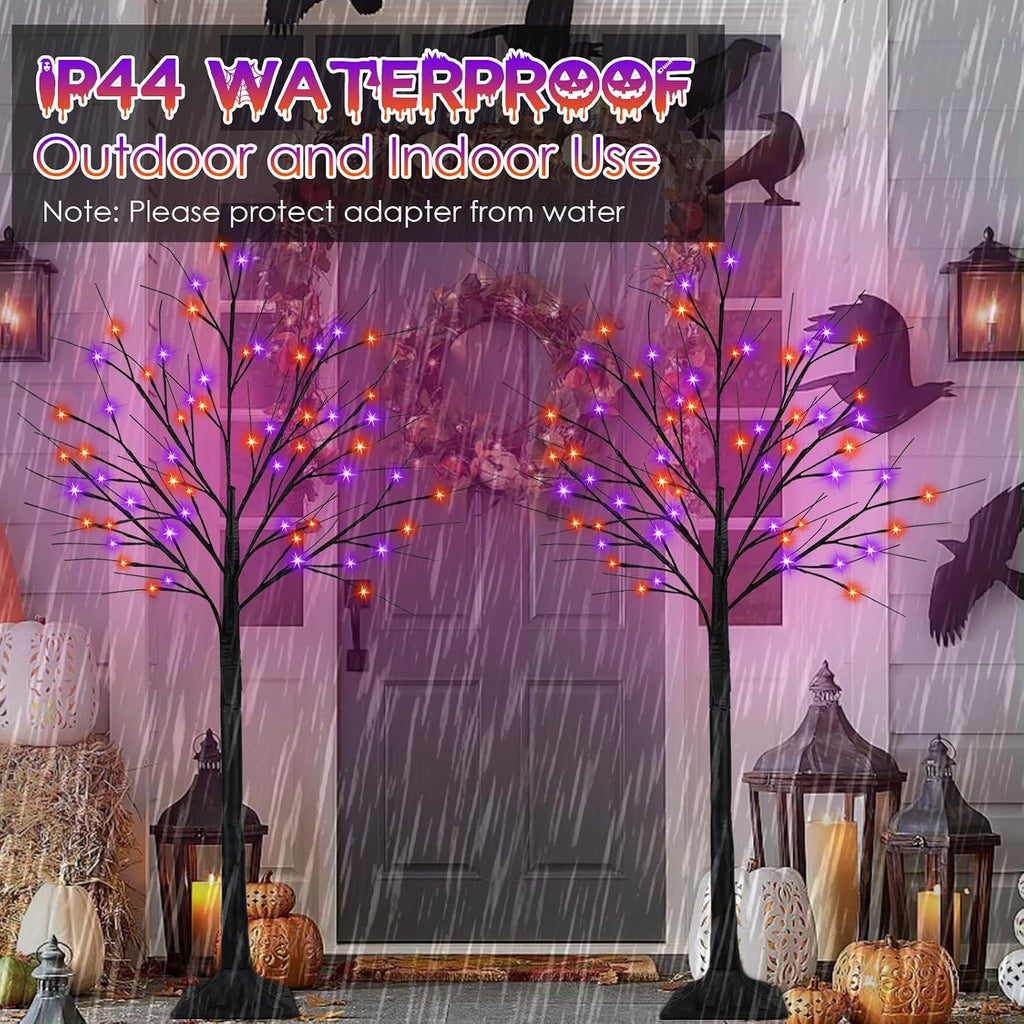6ft lighted black halloween tree with 288 led, close-up detail