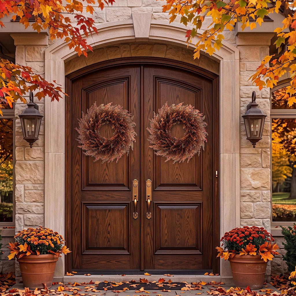 cindeer 2 pack 20" fall boxwoods wreaths for shown in use