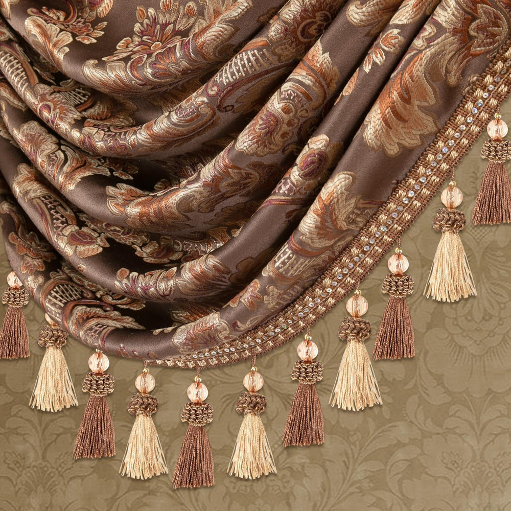 Luxury Waterfall Valance - 79-Inch Extra Wide Swag with Damask Pattern, Coffe...
