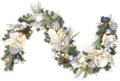 Vofuly Pre-lit 6 feet Winter White Silver Christmas Garland Decor 20 LED Lights,Garland with Balls and Ribbon Bow,Xmas Decoration on Mantle Fireplace Front Door Indoor Outdoor,Battery Operated