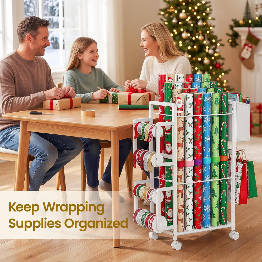 Lewondr Wrapping Paper Organizer Storage, Rolling Gift Wrap Storage Stand