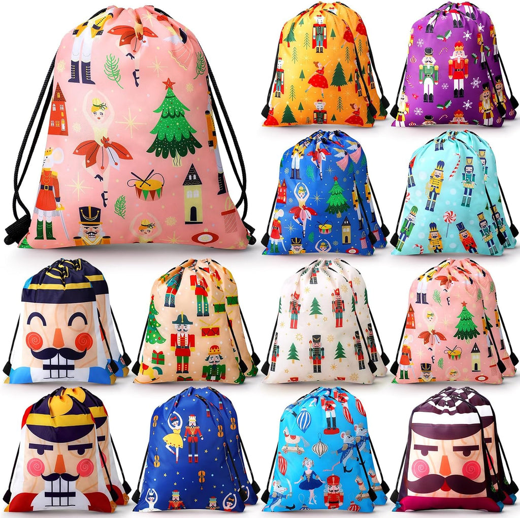 Sweetude 24 Pcs Christmas Nutcracker Drawstring Bags 12 Designs Gift,Cute