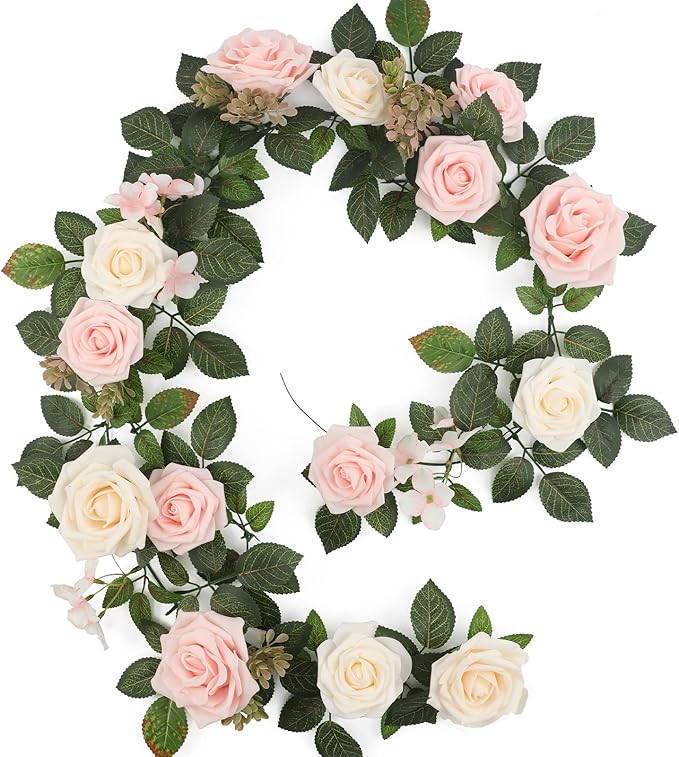 5FT Artificial Rose Flower Burgundy Fake Floral Garland for Wedding Ceremony Backdrop Arch Flowers Table Centerpieces Decorations